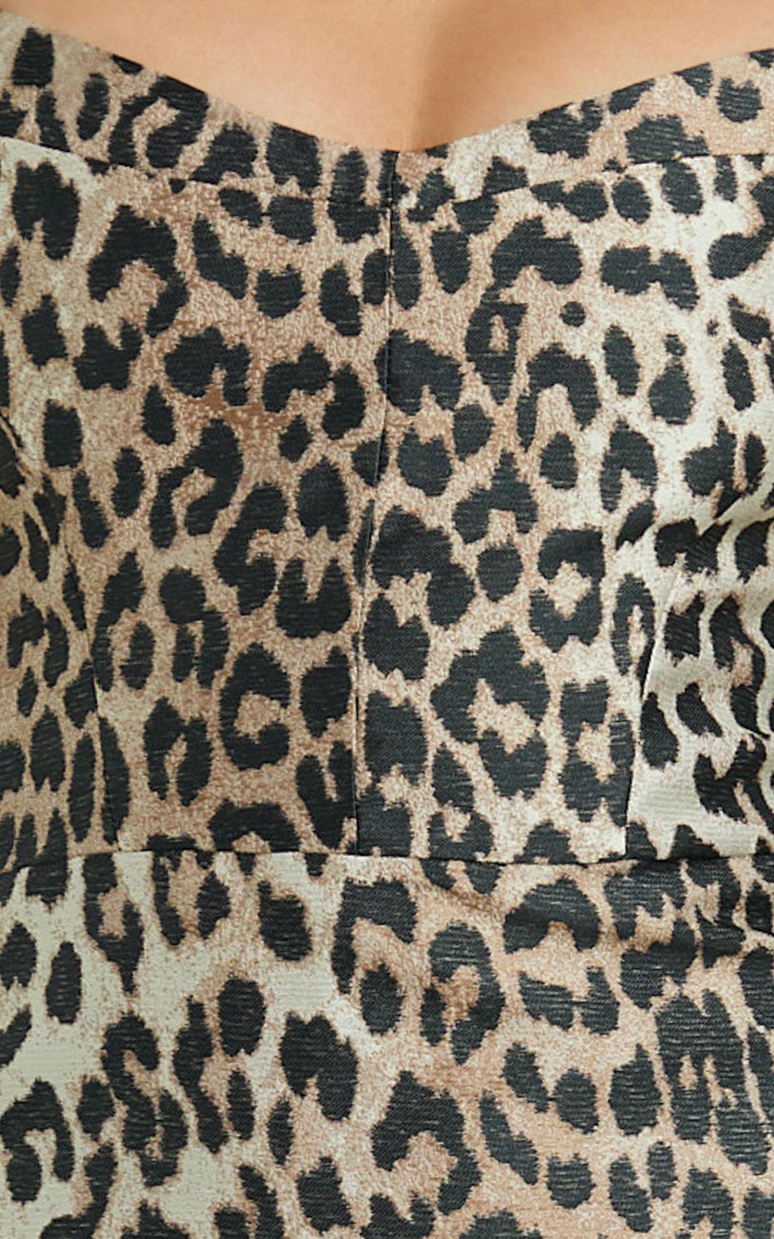 Sandy Mini Dress - Square Neck Jacquard Dress in Leopard Print Product Image