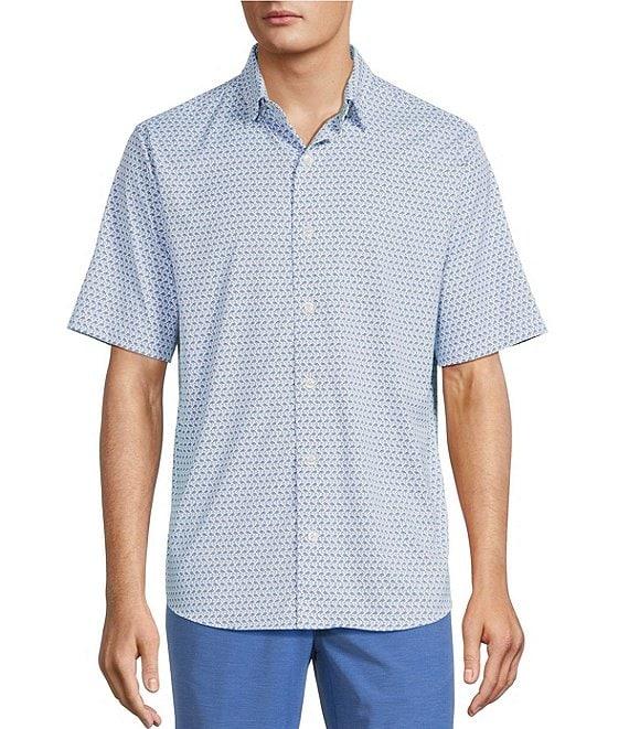 Caribbean Isle Breeze Performance Stretch Mini Flamingo Print Short Sleeve Woven Shirt Product Image