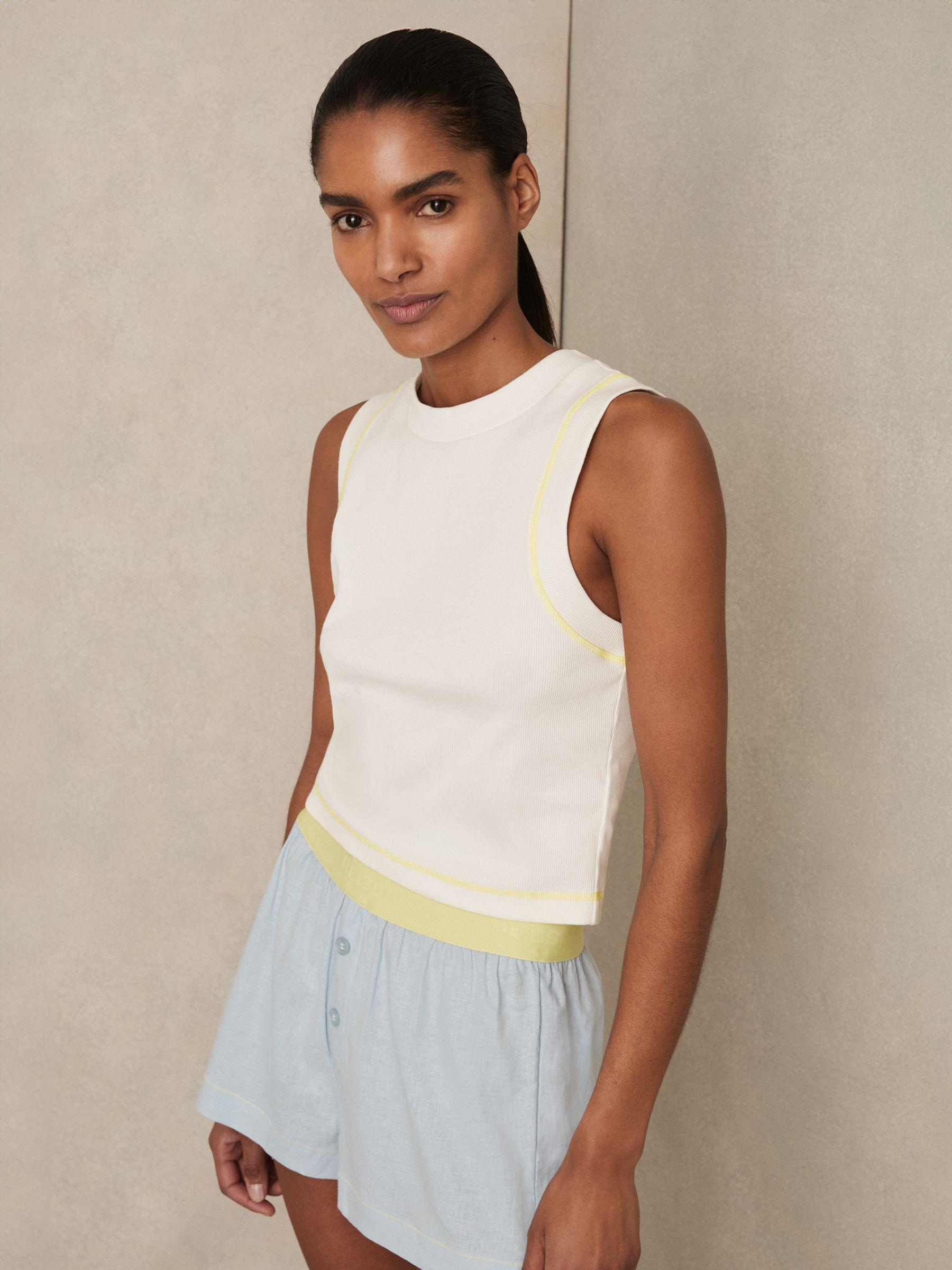 Stretch-Cotton Ribbed Vest in White Product Image