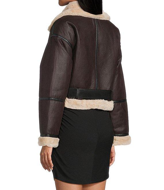 GB Faux Fur Belted Faux Suede Jacket Product Image