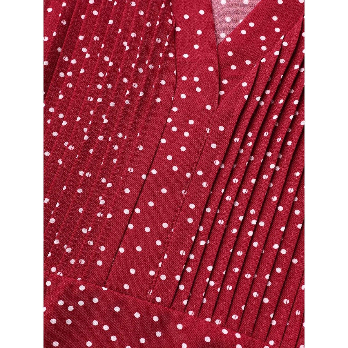 Plus Size Raspberry Polka Dot Print Toothpick Pleat Blouse Women Timeless Short sleeve Notched collar Elegant Blouses BloomChic 14-16/1X Product Image