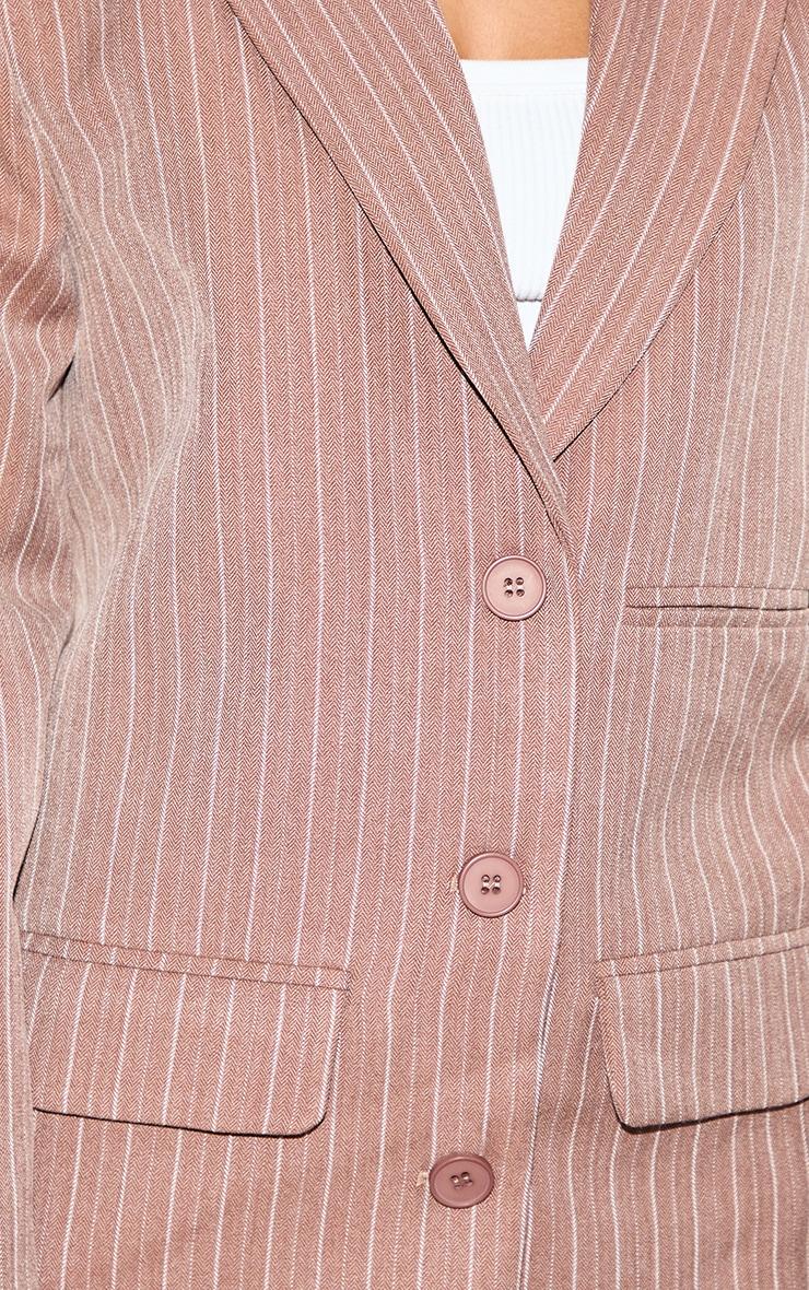 Petite Taupe Woven Pinstripe Oversized Blazer Product Image