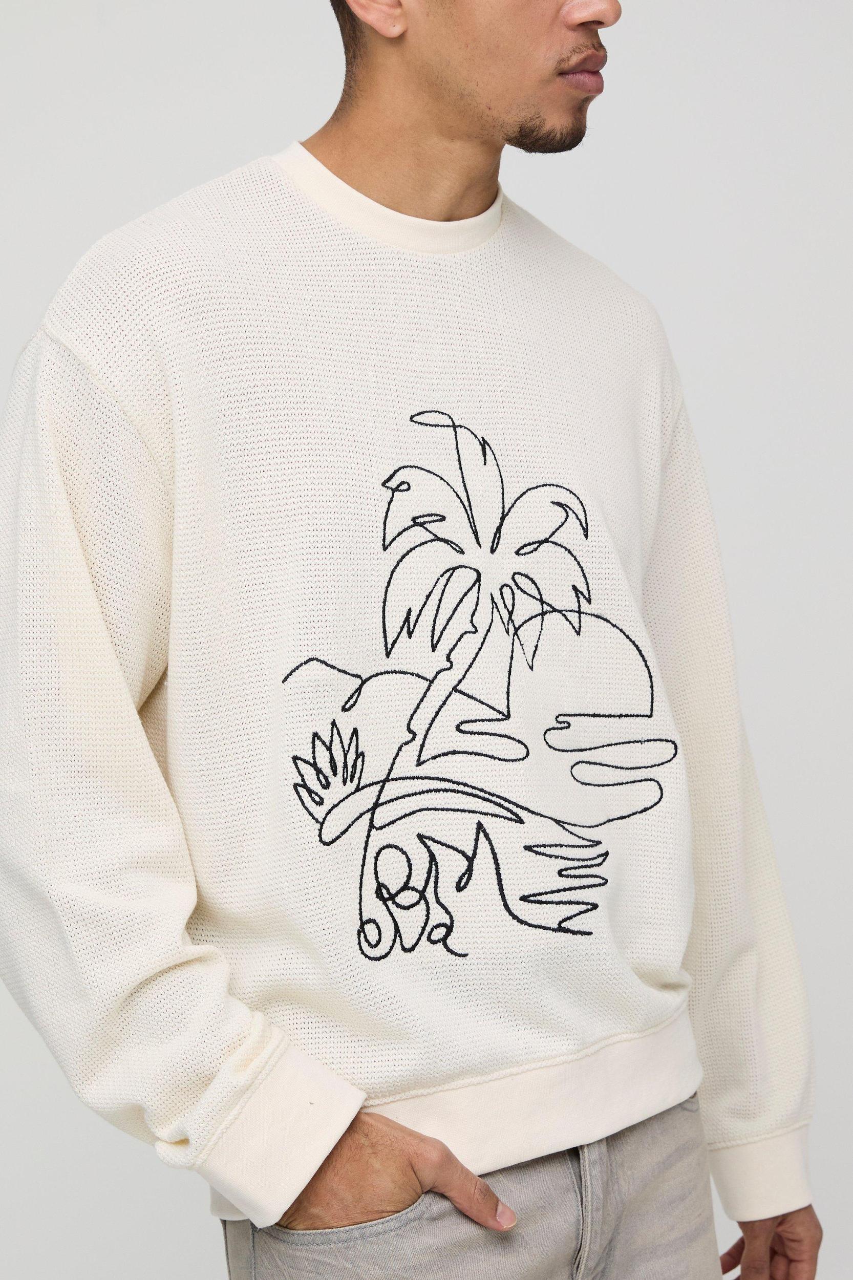 Oversized Boxy Waffle Embroidered Sweatshirt | boohooMAN USA Product Image