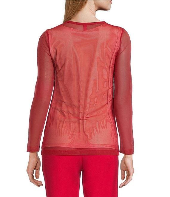 IC Collection Sheer Mesh Crew Neck Long Sleeve Knit Top Product Image