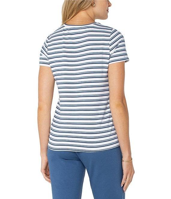 Liverpool Los Angeles Petite Size Variegated Stripe Knit Crew Neck Short Sleeve Slim Fit Tee Product Image