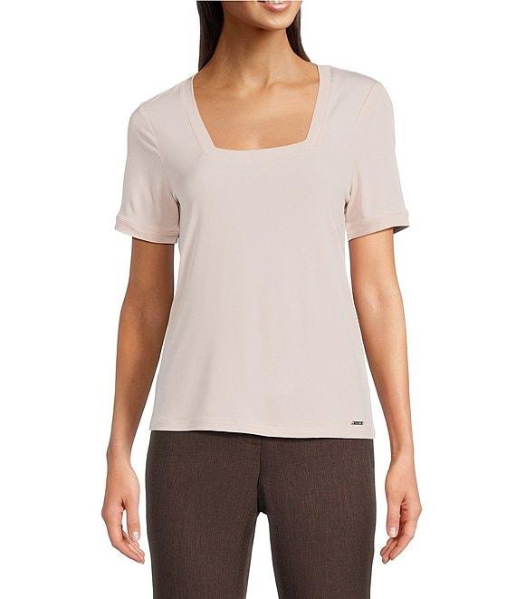 Calvin Klein Solid Knit Square Neck Short Sleeve Top Product Image