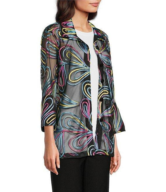 Ali Miles Point Collar 3/4 Sleeve Mesh Soutache Embroidered Jacket Product Image