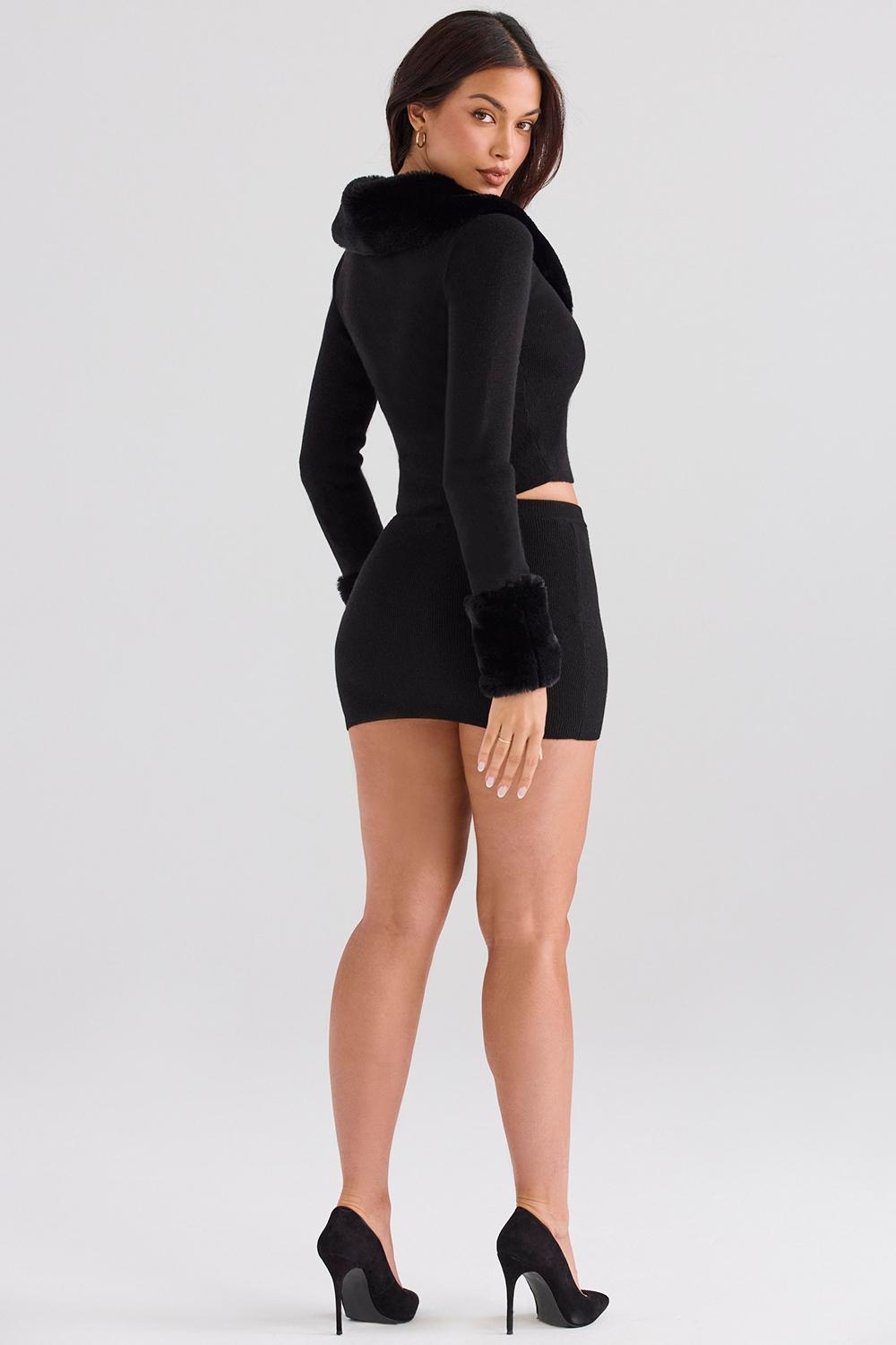 Blanche  black faux fur trim cardigan - sale Product Image