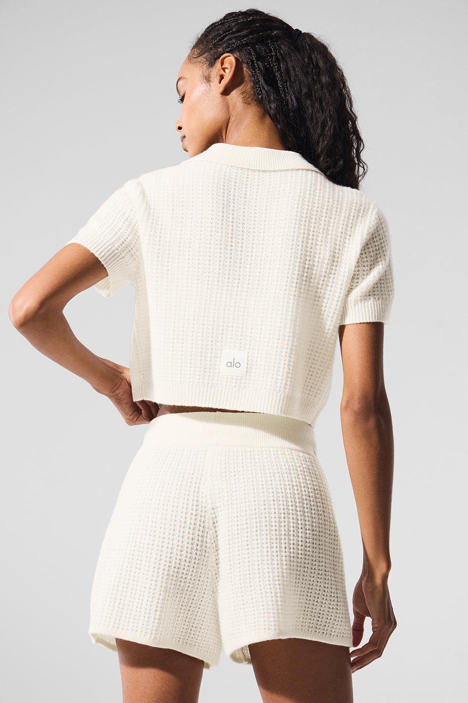 Cashmere Plush Waffle Polo Tee - Ivory Product Image