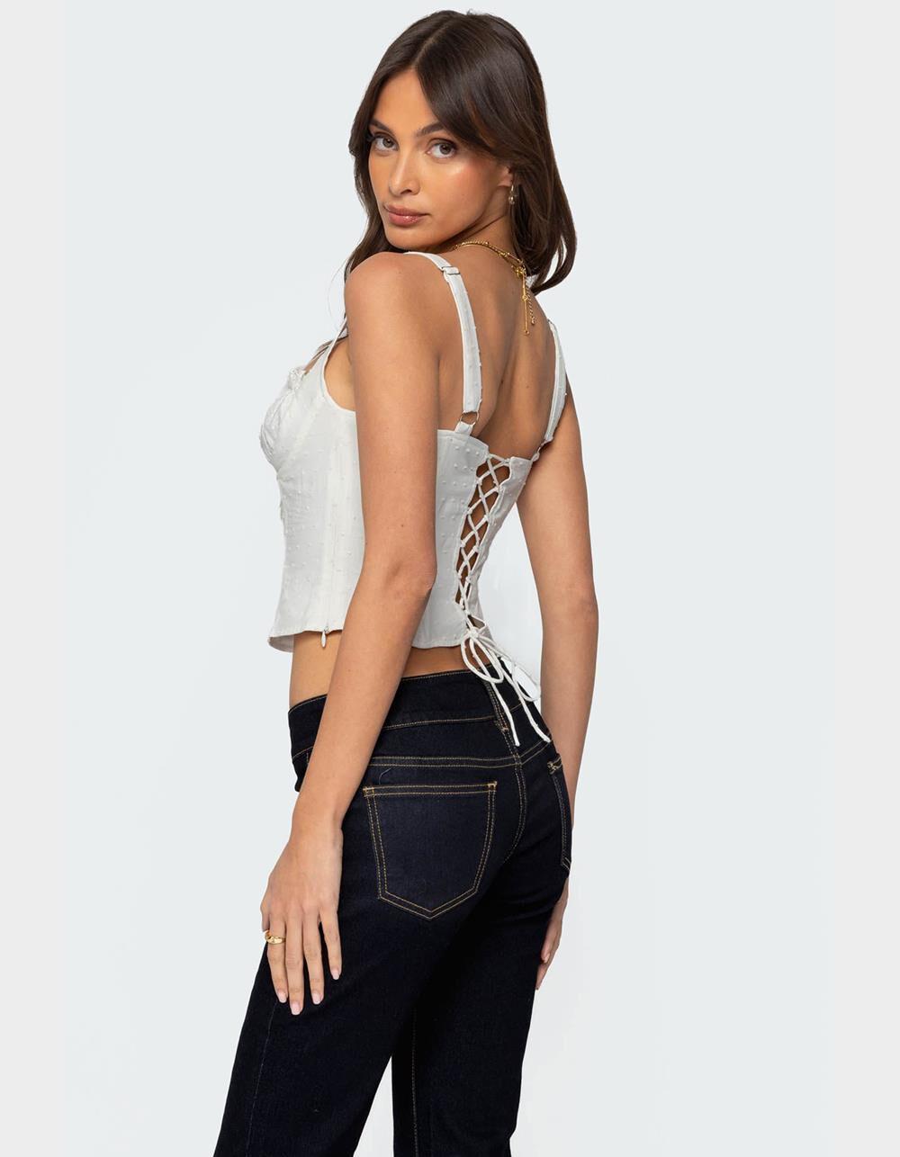 EDIKTED Dulcie Dotted Cotton Bustier Top - WHITE Product Image