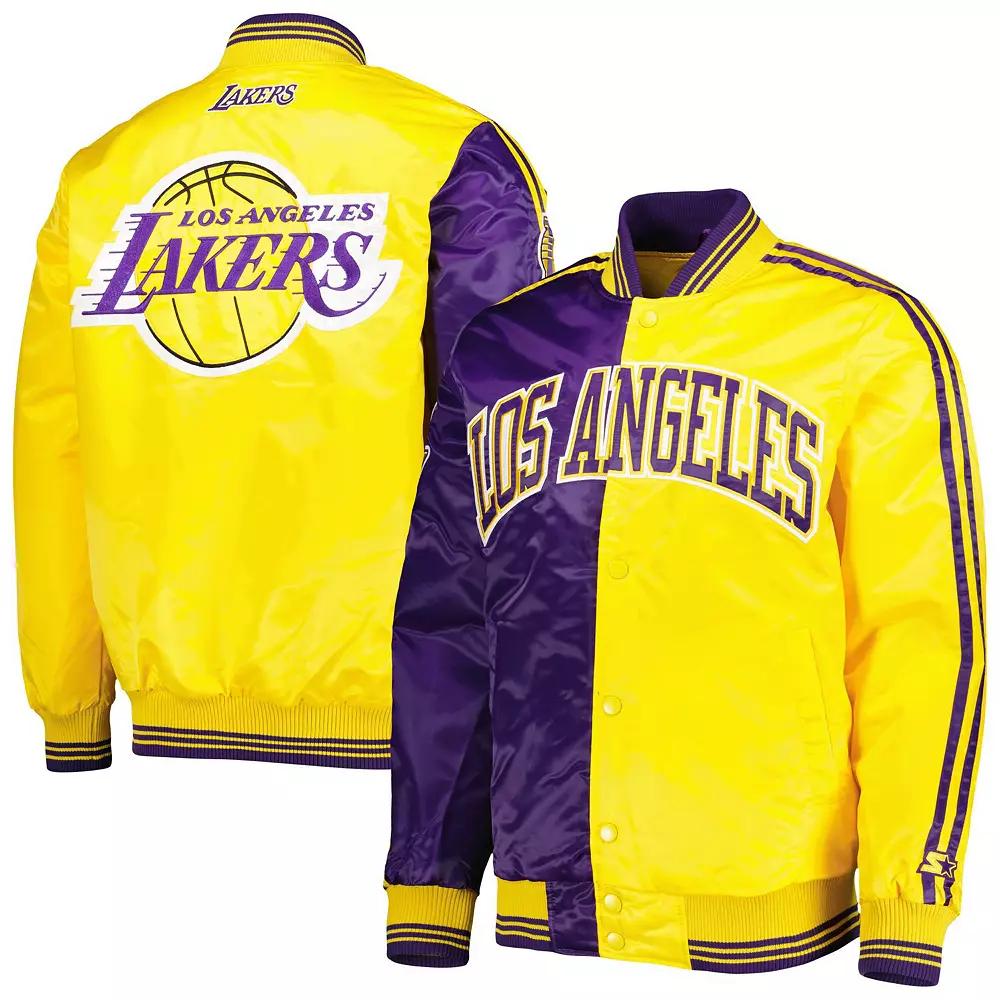 Men's Starter Purple/Gold Los Angeles Lakers Fast Break Satin Full-Snap Jacket,  Product Image