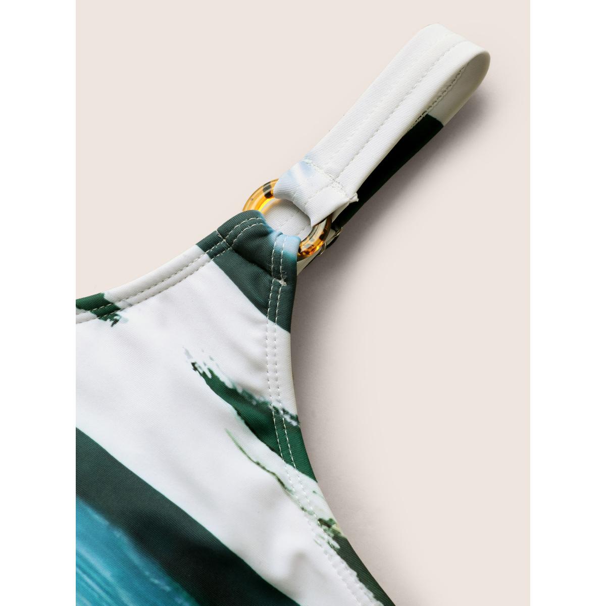 Plus Size Geometric Round Buckle Detail Gathered One Piece Swimsuit Women's Swimwear Teal Beach Gathered Curve Bathing Suits High stretch One Pieces BloomChic 18-20/2X Product Image