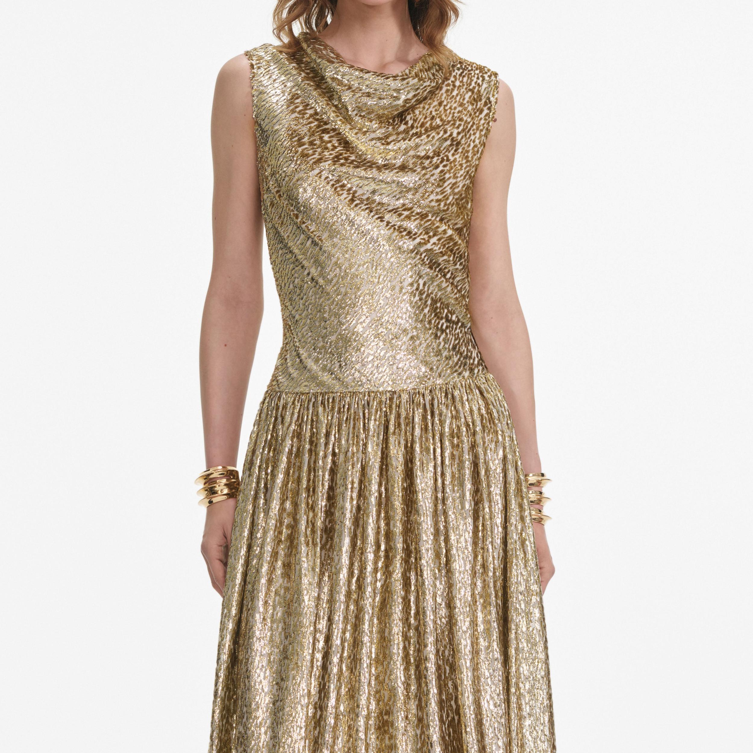 Gold Sleeveless Fil Coupe Maxi Dress Product Image