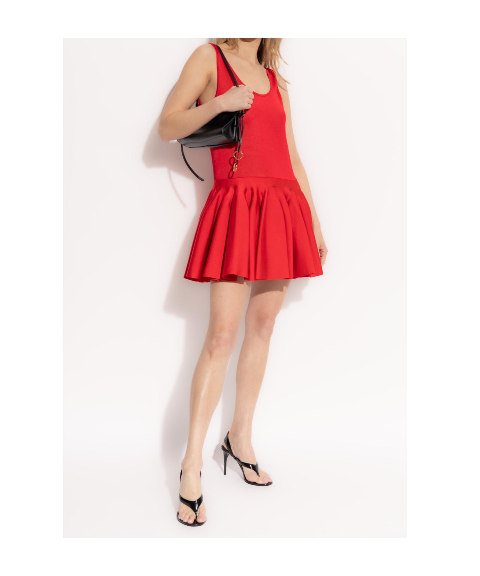 ALAÏA Sleeveless Drop-waist Flared Skirt Mini Dress In Rouge Product Image