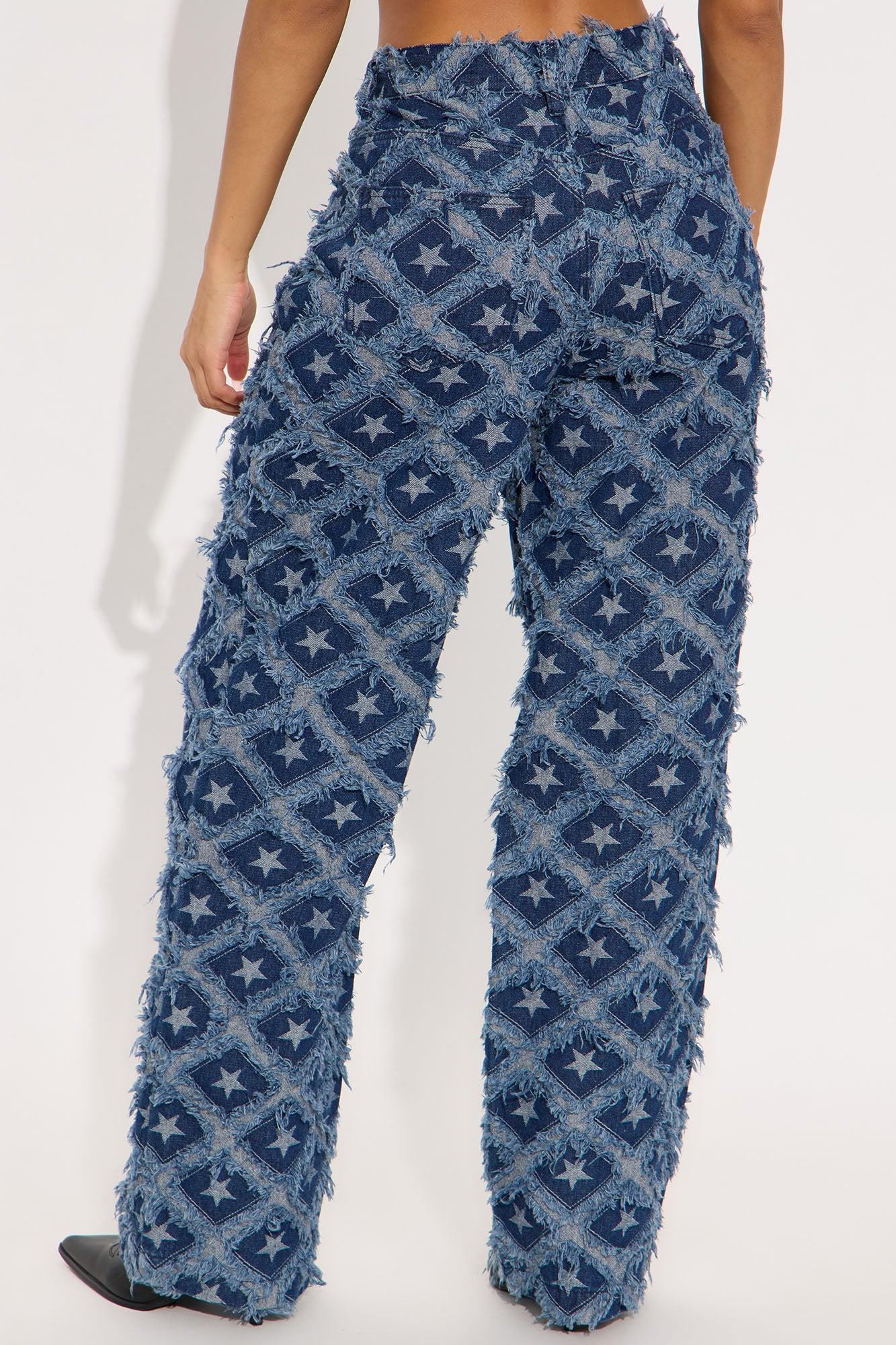 Stars Have Aligned Jacquard Straight Leg Jeans - Dark Wash Female Product Image