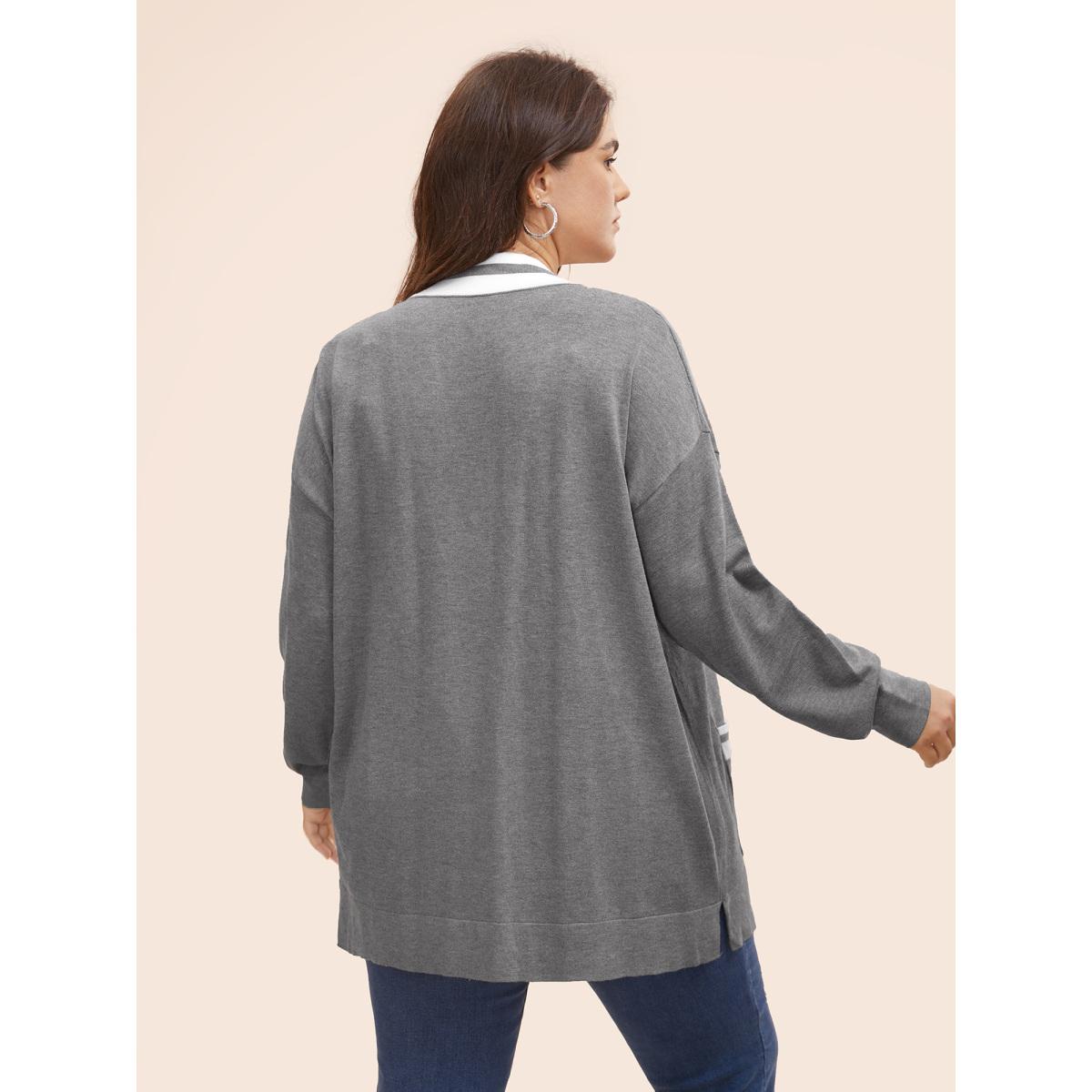 Plus Size Supersoft Essentials Contrast Slit Hem Cardigan DarkGray Women Leisure Loose Long Sleeve Casual Cardigans BloomChic 18-20/2X Product Image