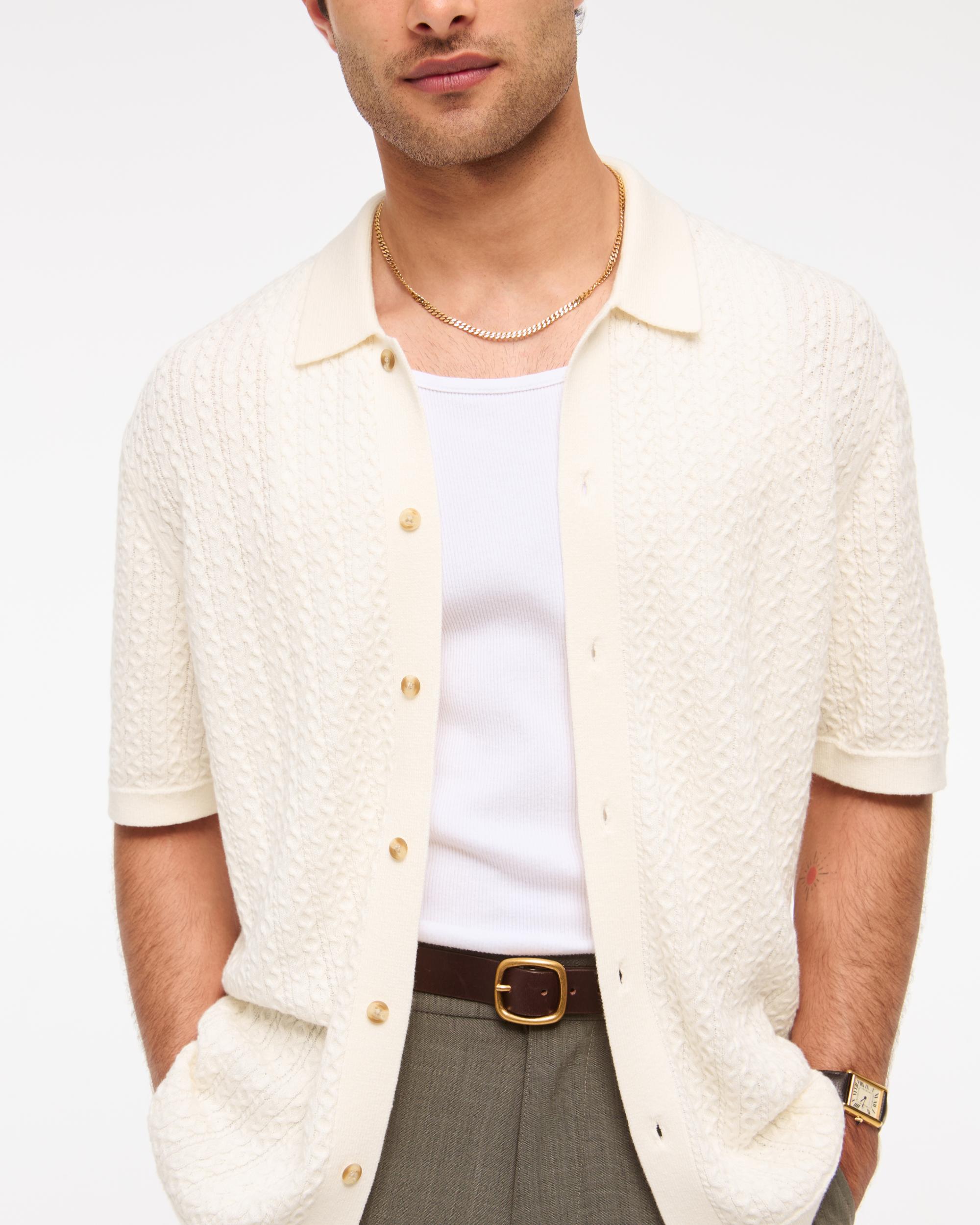 Cable Button-Through Sweater Polo Product Image