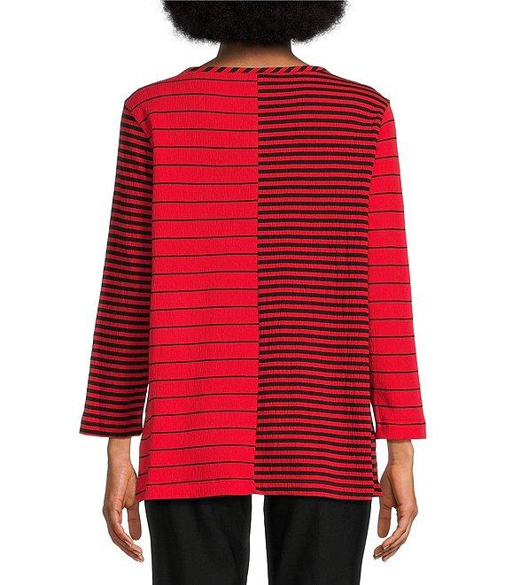 Ali Miles Yarn-Dyed Stripe Round Neck 3/4 Sleeve Tunic Product Image