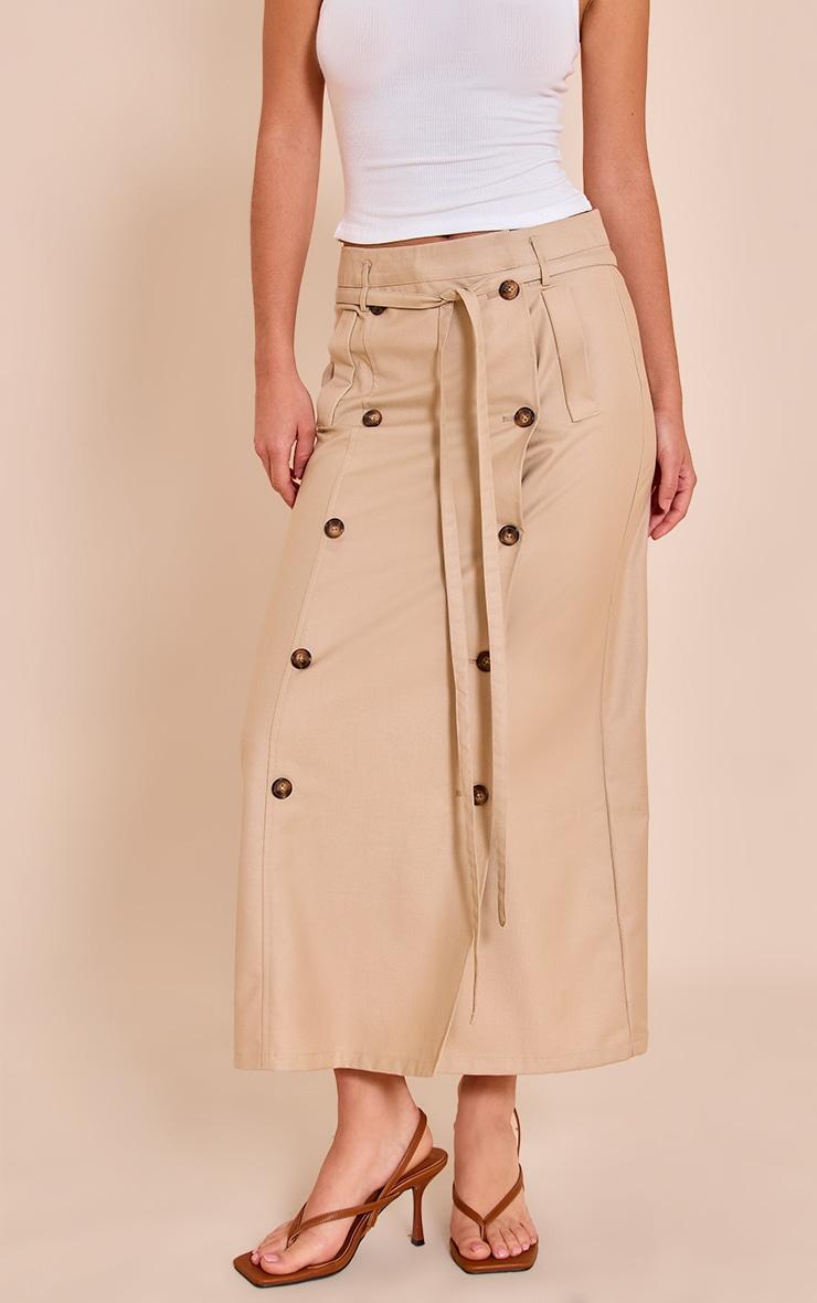Camel Button Detail Tie Maxi Skirt Product Image