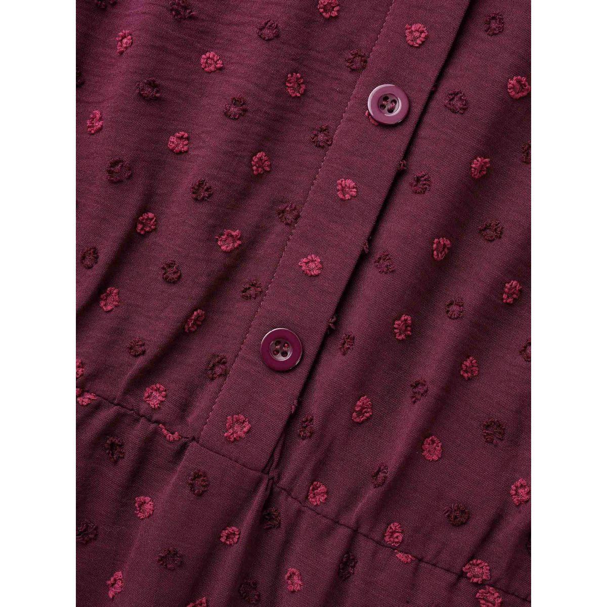 Plus Size Textured Shirt Collar Button Front Midi Dress Burgundy Women Elegant Texture Shirt collar Long Sleeve Curvy BloomChic 14-16/1X Product Image