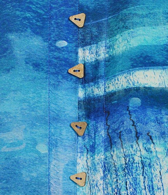 Ali Miles Abstract Block Printed Point Collar 3/4 Sleeve Button Front Tunic Product Image