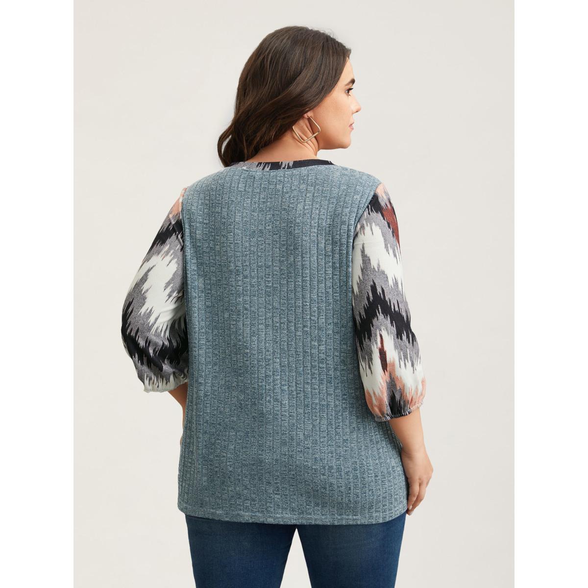 Plus Size Textured Spliced V-Neck T-Shirt Cerulean Women Casual Texture Polo Everyday T-shirts BloomChic 26/4X Product Image