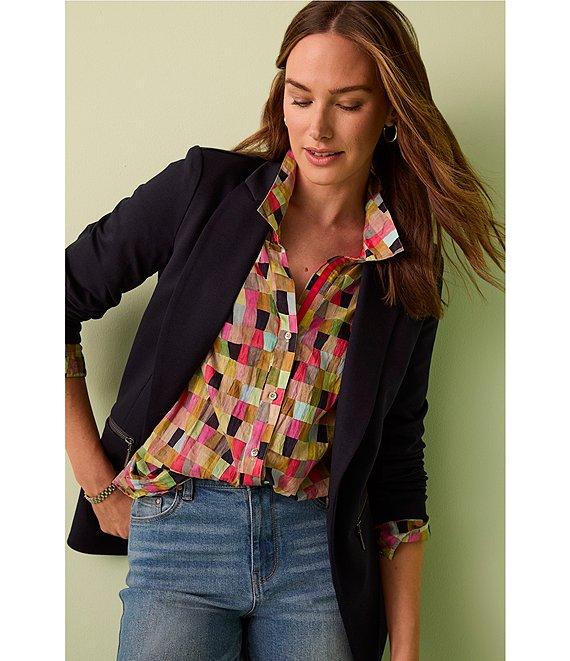 NIC + ZOE Crinkle Colorfield Print Button Down Collar Long Sleeve Top Product Image