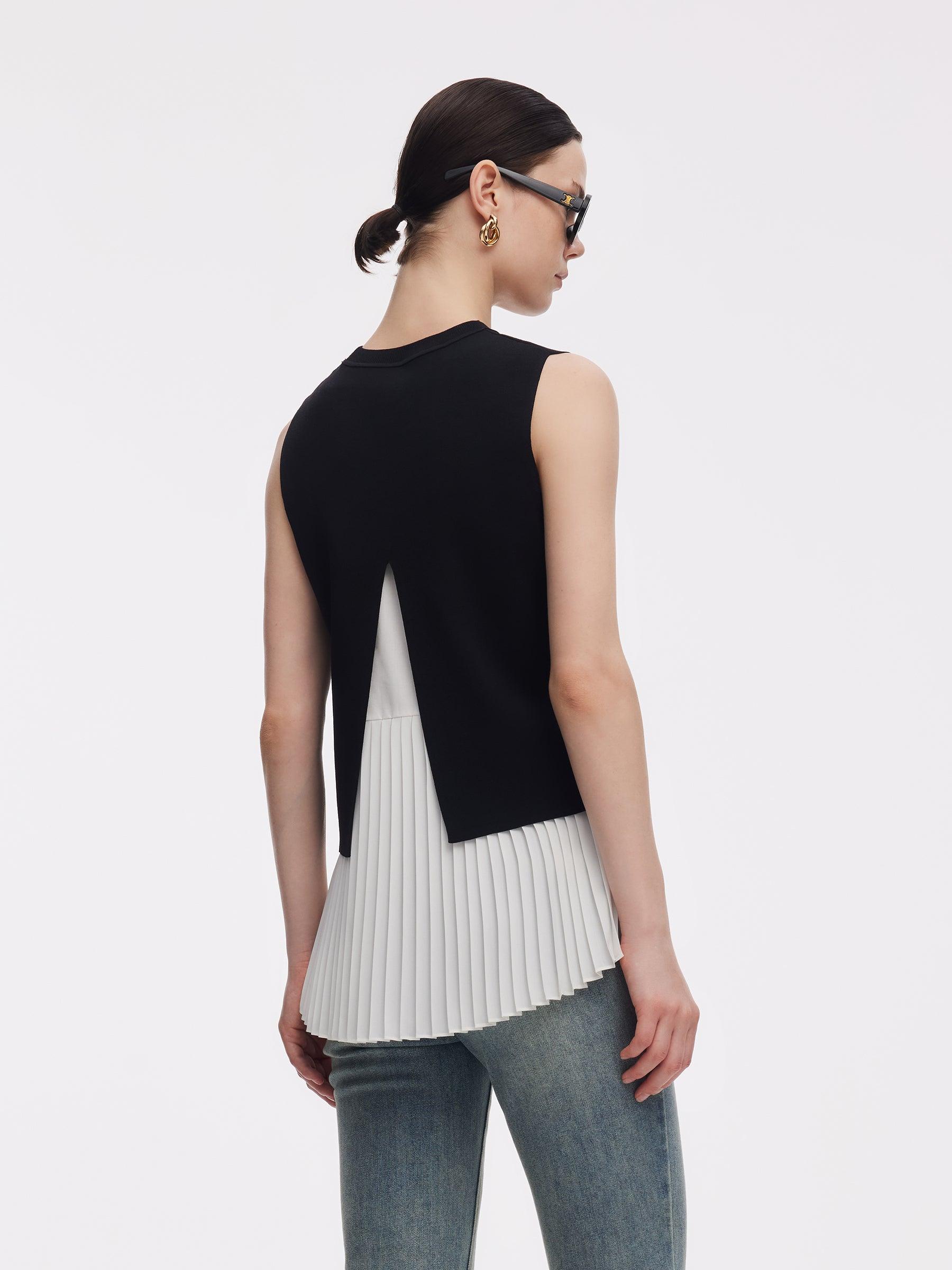 Lyocell Blend Knit Tank Top And Back Pleated Blouse Two-Piece Set Product Image