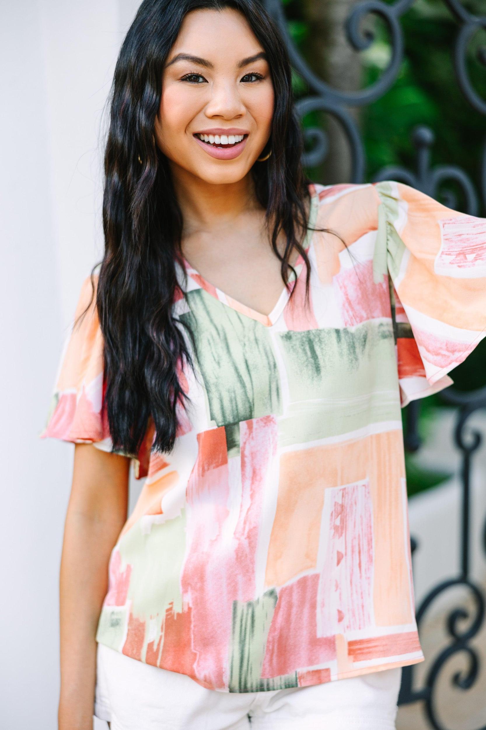 Believe In Me Sage Green Abstract Blouse Female Product Image