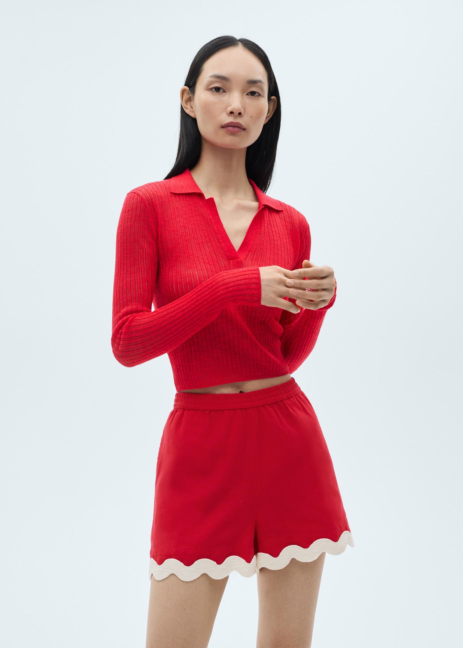 Cotton shorts with contrasting trim - Women | MANGO USA Product Image