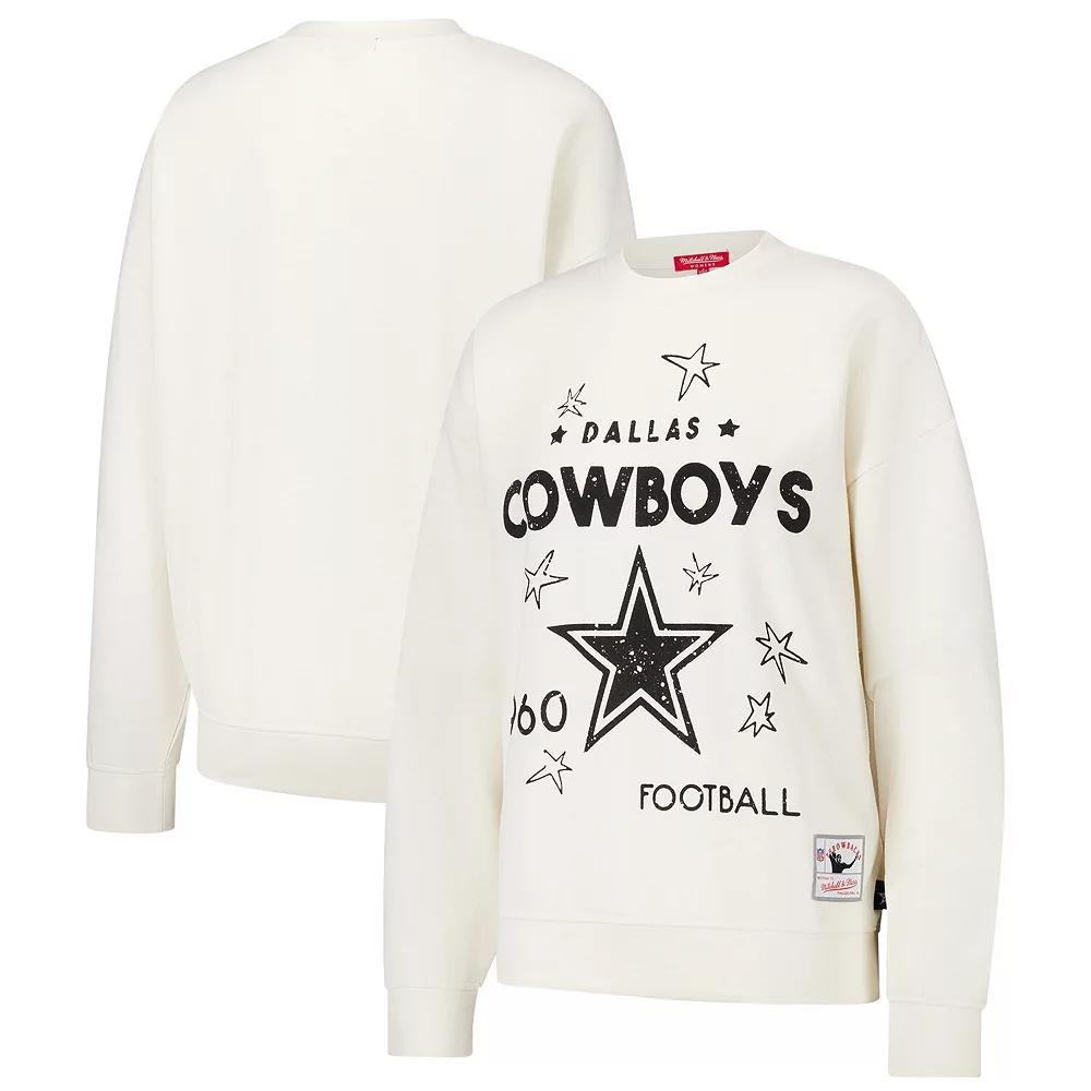 Women's Mitchell & Ness Cream Dallas Cowboys Lightweight 3.0 Logo Pullover Sweatshirt, Size: Medium, Beige Product Image