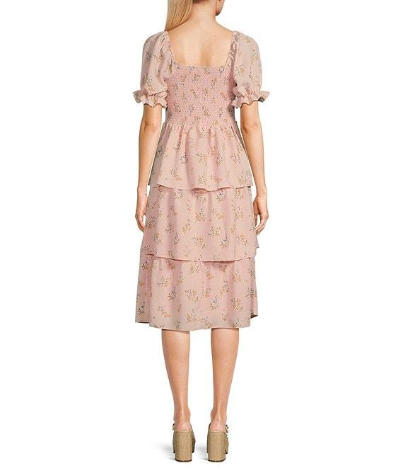 Allison & Kelly Sweetheart Neck Short Puff Sleeve Corset Tiered Dress Product Image