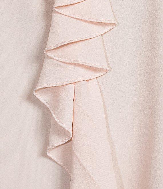 Calvin Klein Georgette Collared V-Neck Long Sleeve Ruffle Front Blouse Product Image