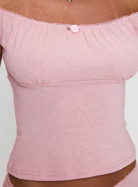 Drift Away Off The Shoulder Sleep Set Pink Product Image