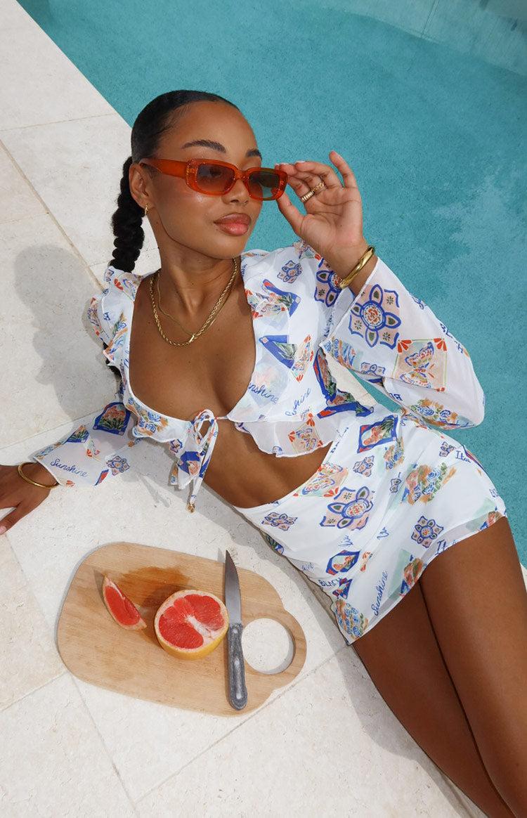 Raymin White Chiffon Long Sleeve Mini Dress Product Image