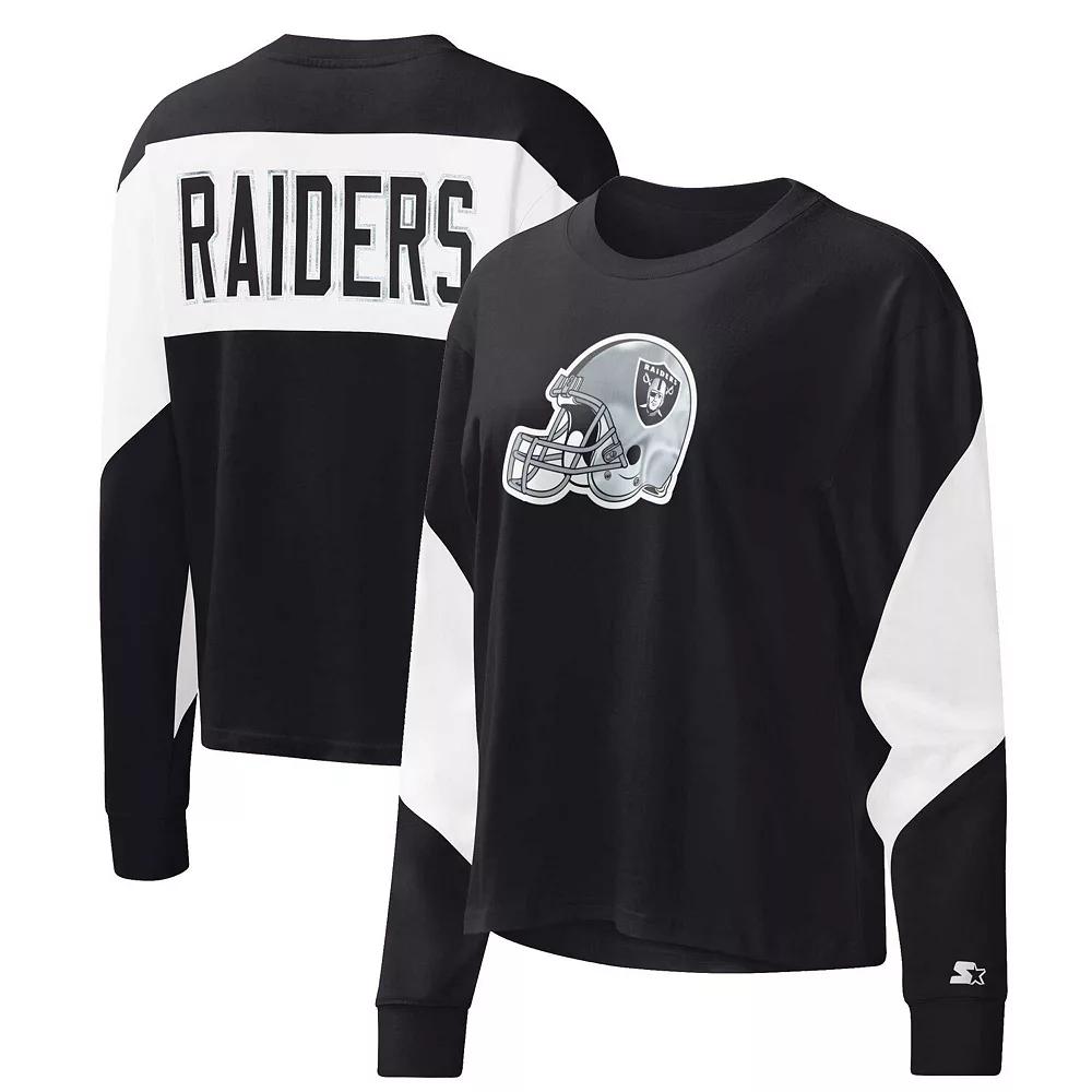 Women's Starter Black Las Vegas Raiders Insight Crop Tri-Blend Long Sleeve T-Shirt,  Product Image