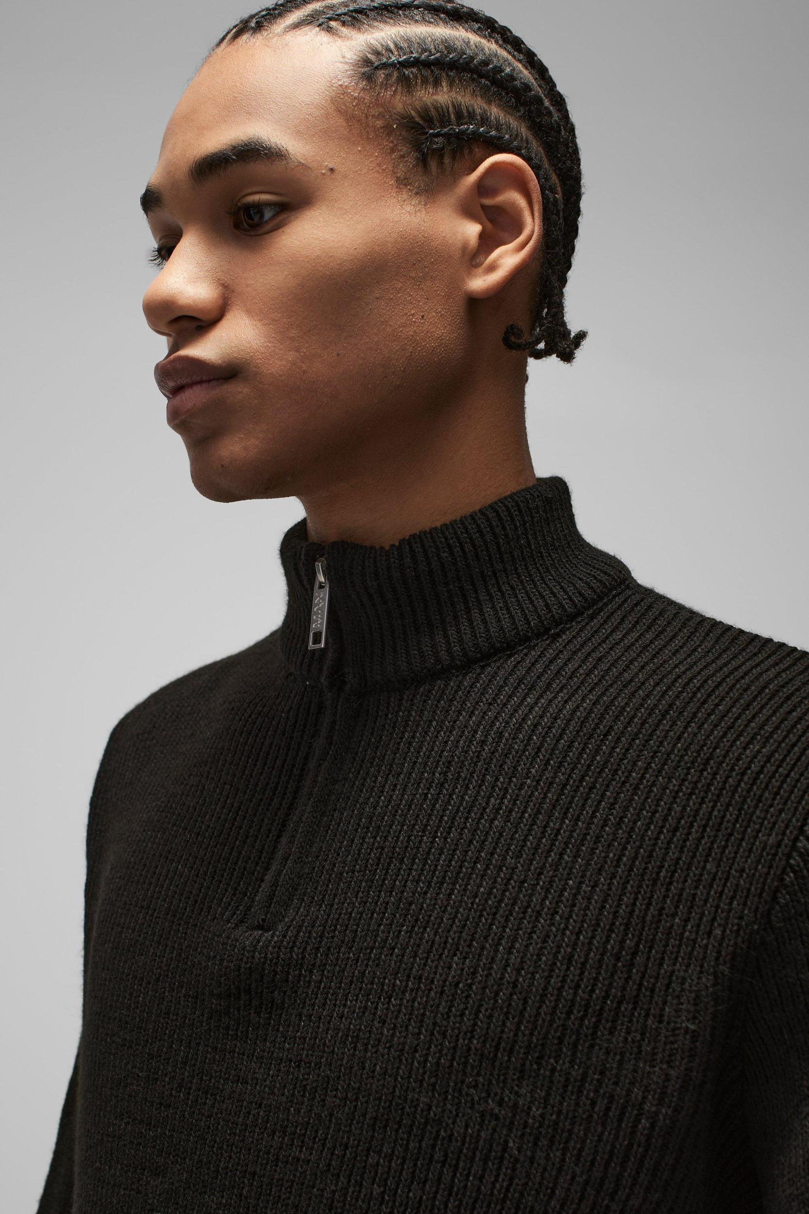 Regular Ribbed Stand Up Collar Knitted Sweater | boohooMAN USA Product Image