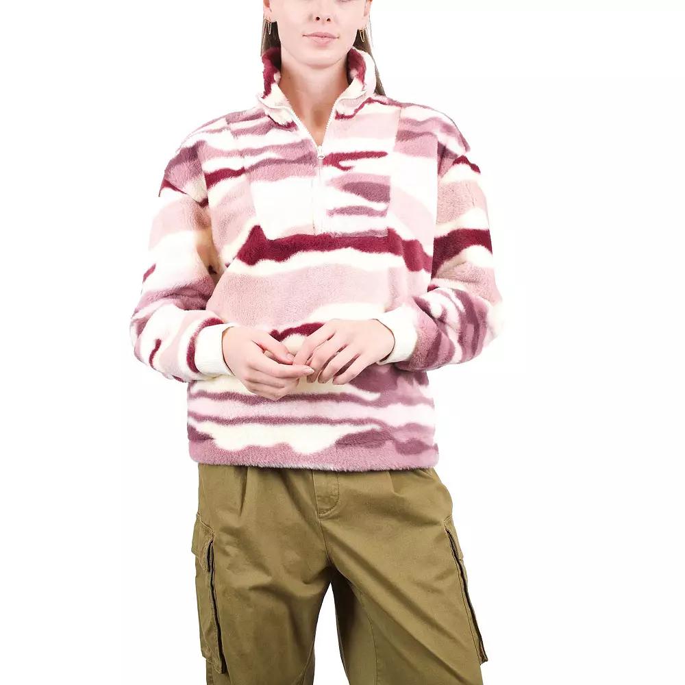 Women's Mountain and Isles 1/2 Zip Faux Fur Pullover Top, Size: Small, Chalk Team Stripe Product Image