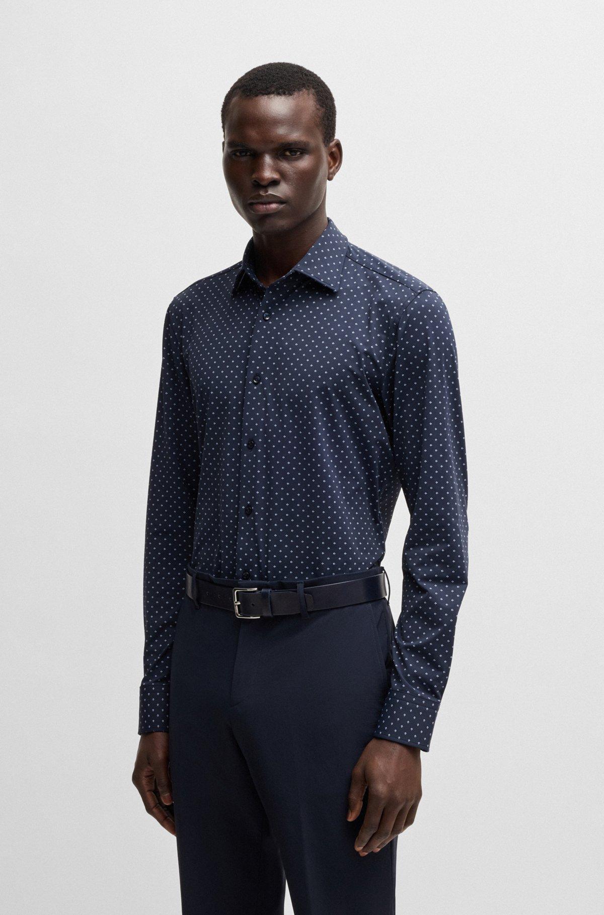 Slim-fit shirt in geometric-print performance-stretch fabric Product Image