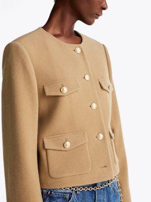 Wool-Blend Gold Button Cropped Jacket Product Image