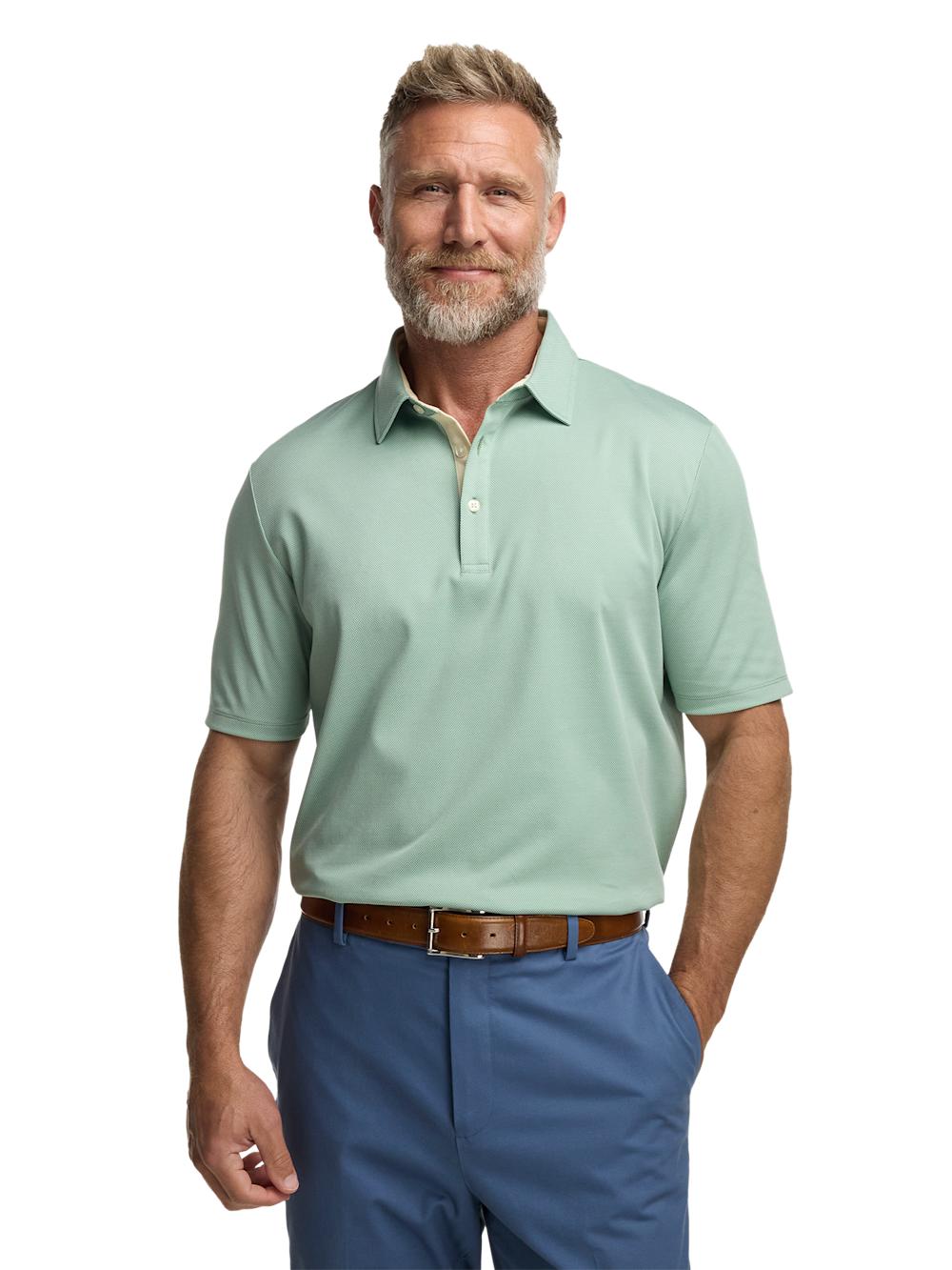 Cotton Blend Three Button Polo - Green Product Image