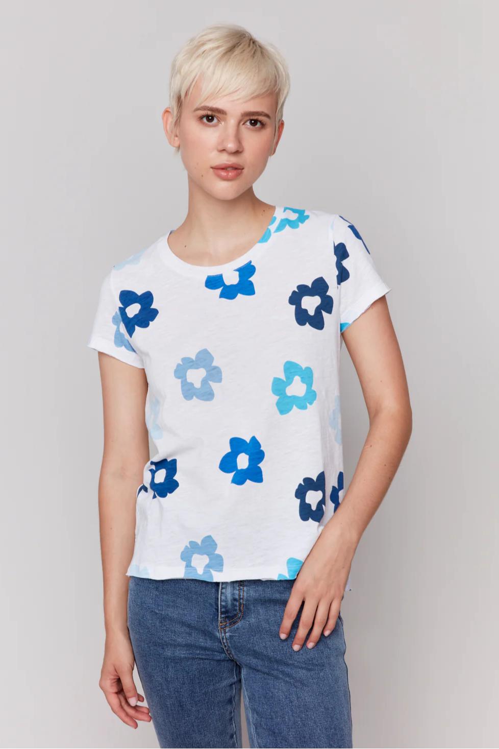 Short Sleeve Round Neck Cotton Slub Top Product Image
