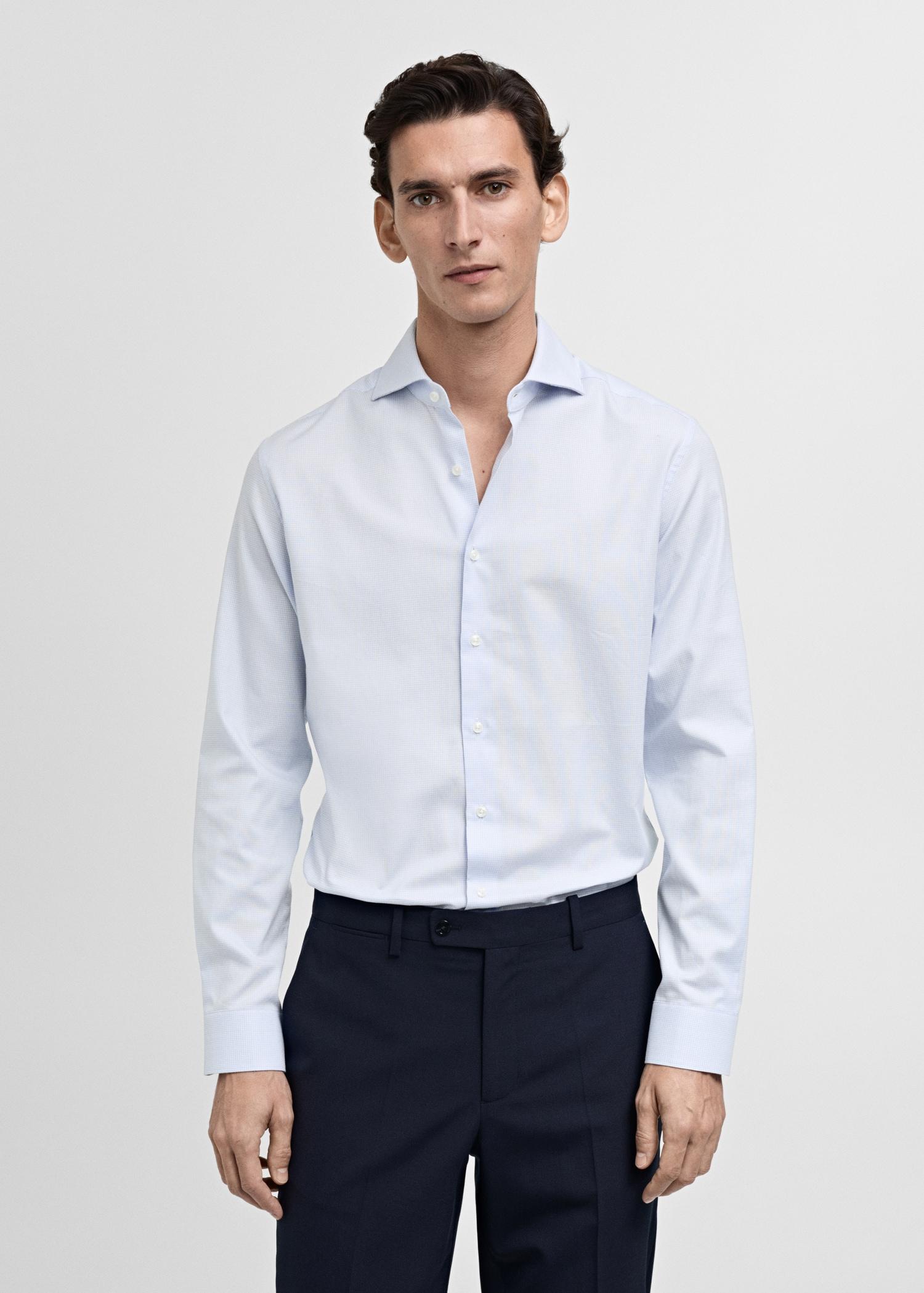 Slim-fit micro-print twill suit shirt - Men | MANGO USA Product Image