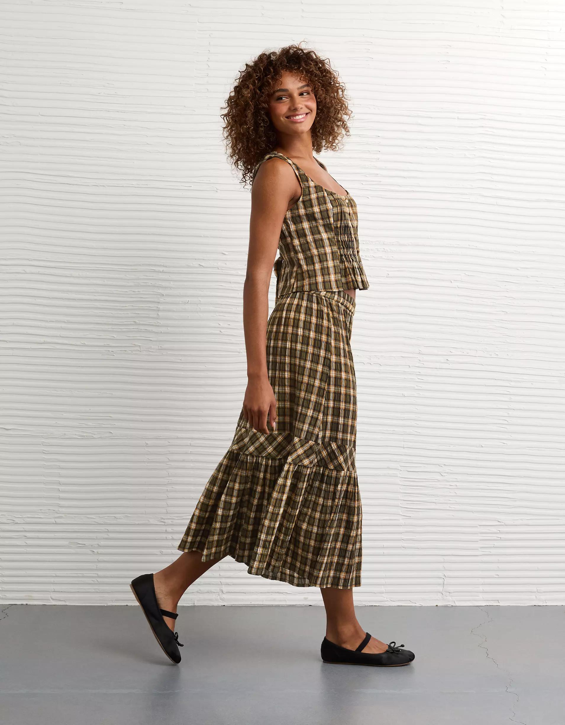 AE Plaid Maxi Skirt Product Image
