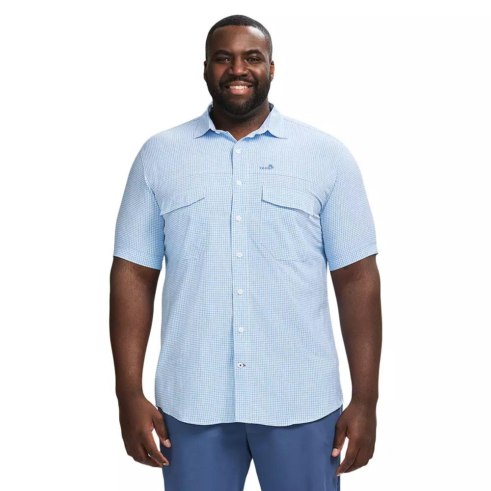 Big & Tall IZOD Sunshield Performance Woven Short Sleeve Button-Down Shirt, Men's, Size: 3XL Tall, Blue Blue Gingham Product Image