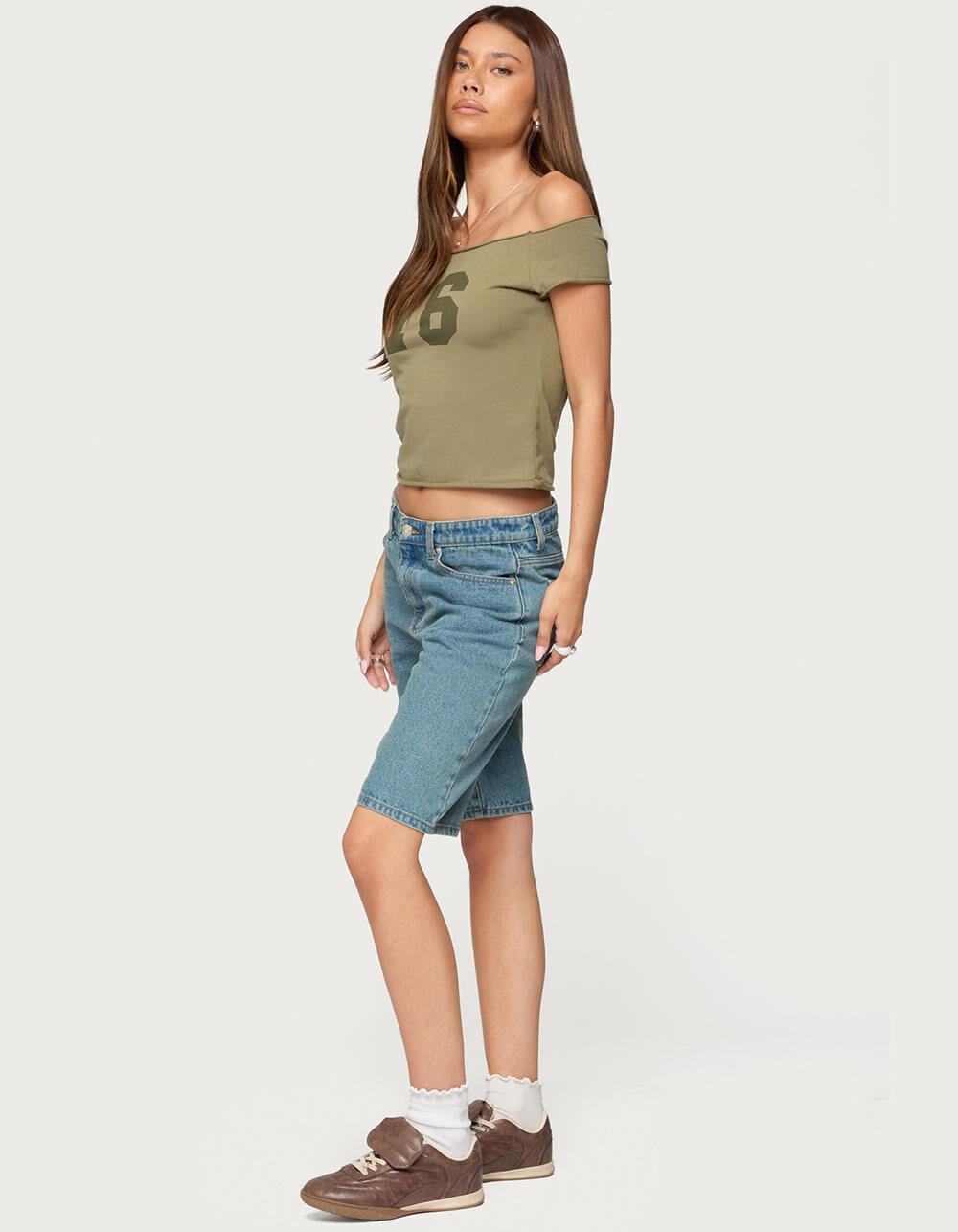 EDIKTED 76 Off Shoulder Top - DK GREEN Product Image