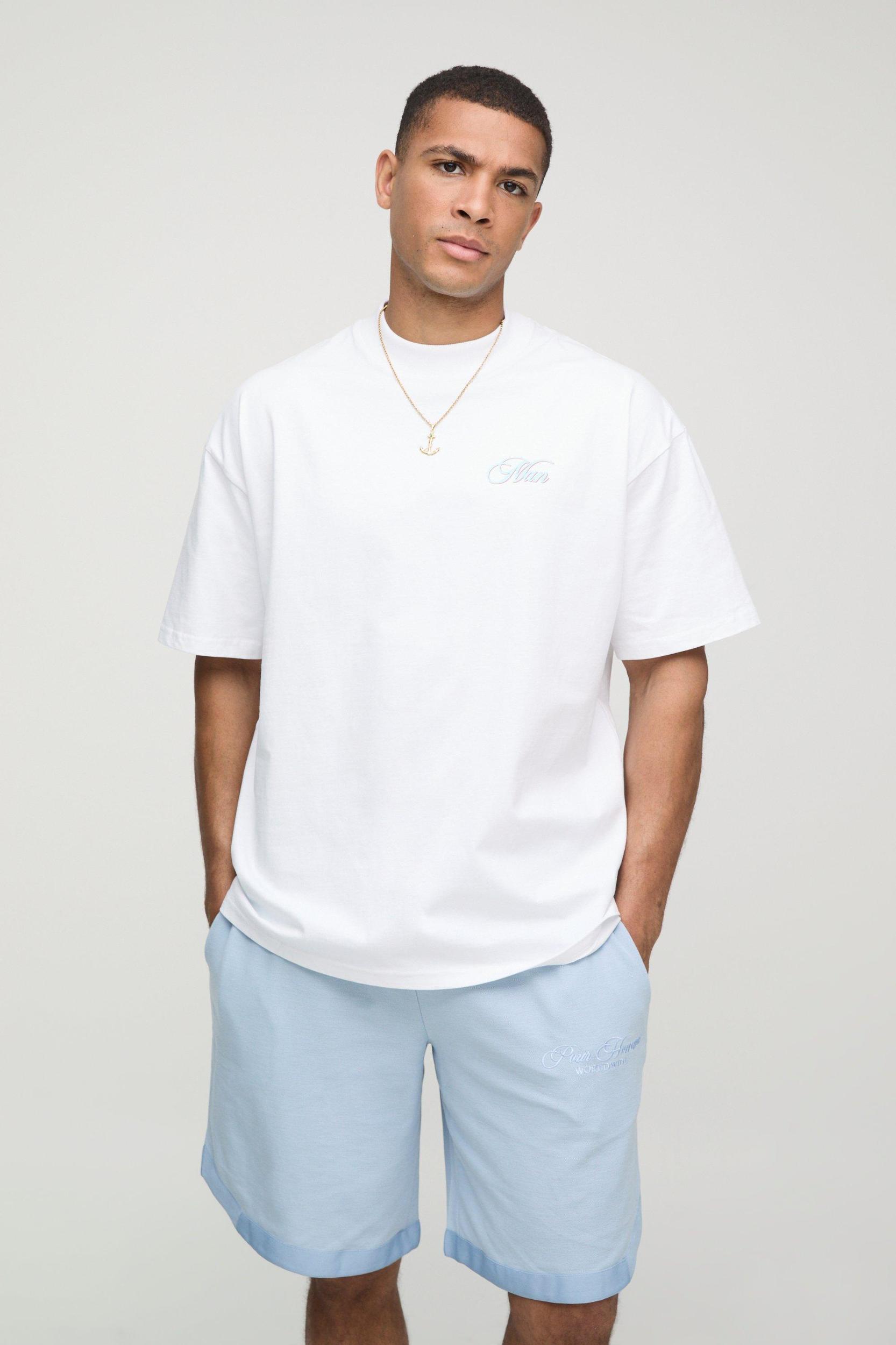 White Oversized Extended Neck Man Amalfi Coast Palm Hotel T-Shirt | boohooMAN USA Product Image