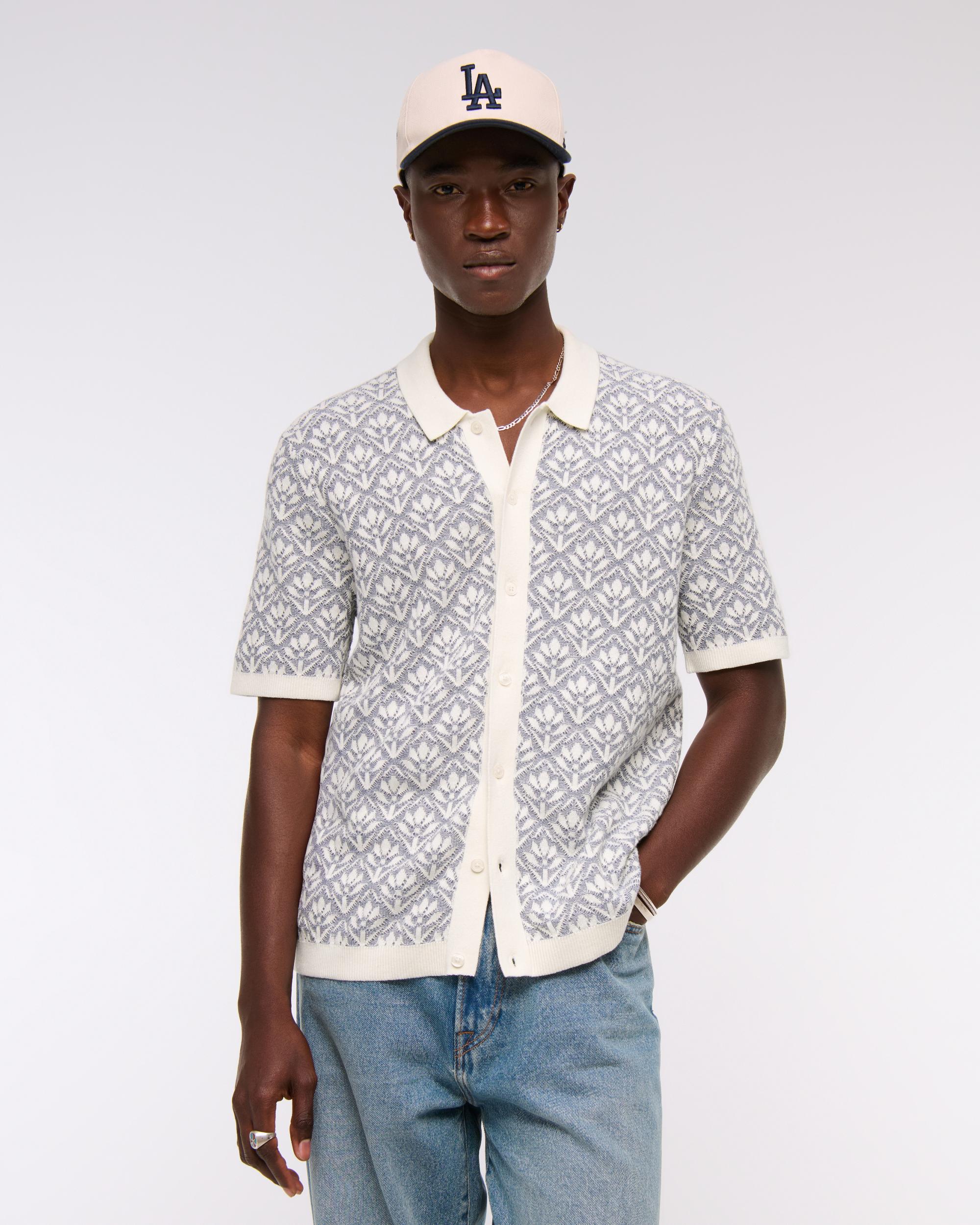 Jacquard Pattern Button-Through Sweater Polo Product Image