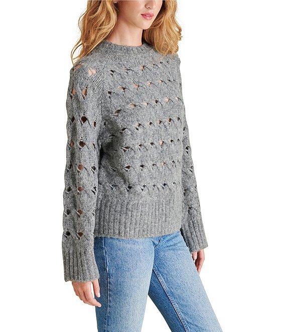 Steve Madden Sonora Cable Knit Crew Neck Long Sleeve Sweater Product Image