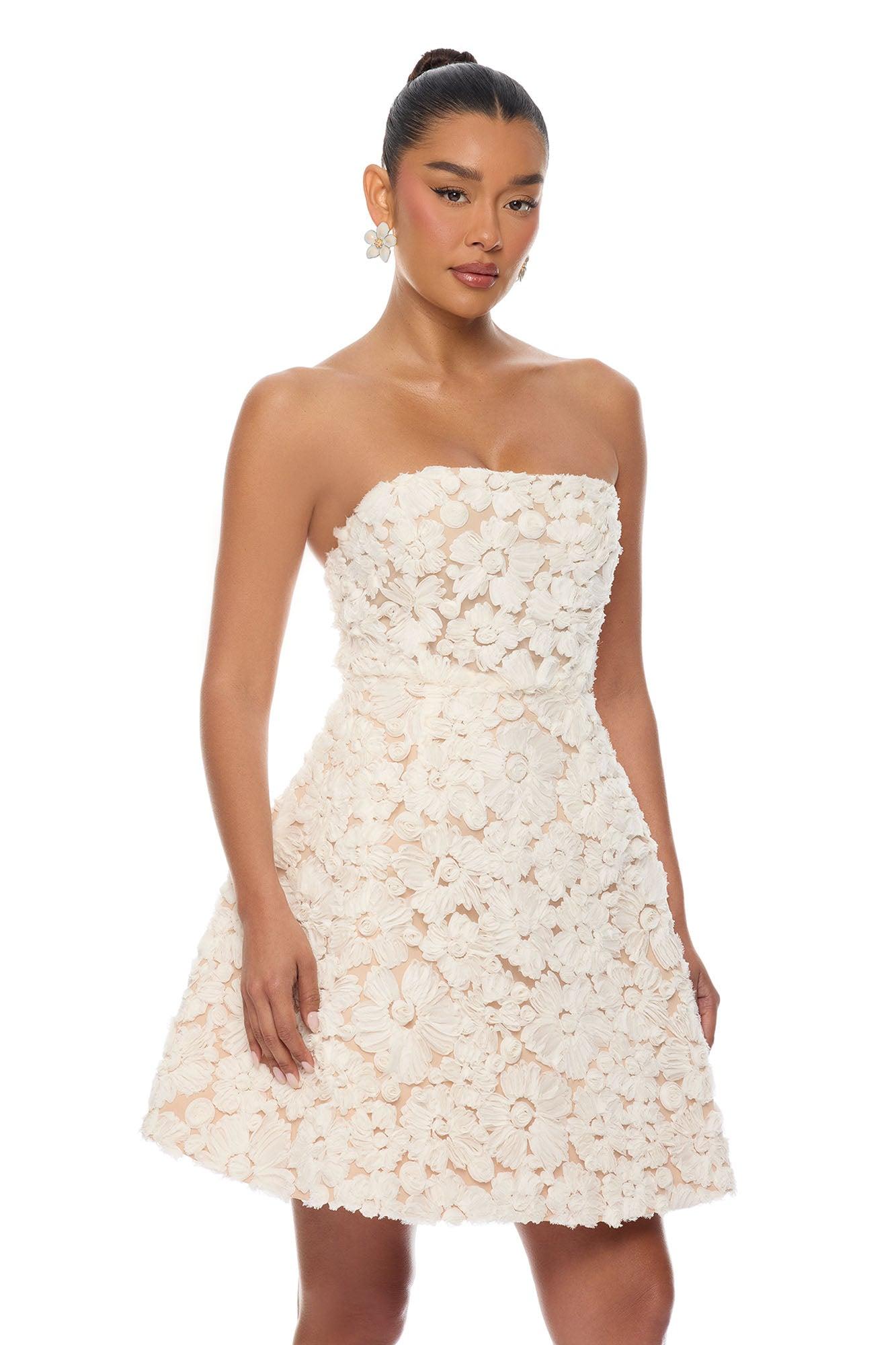 Polly Floral Applique Mini Dress - Ivory Female Product Image